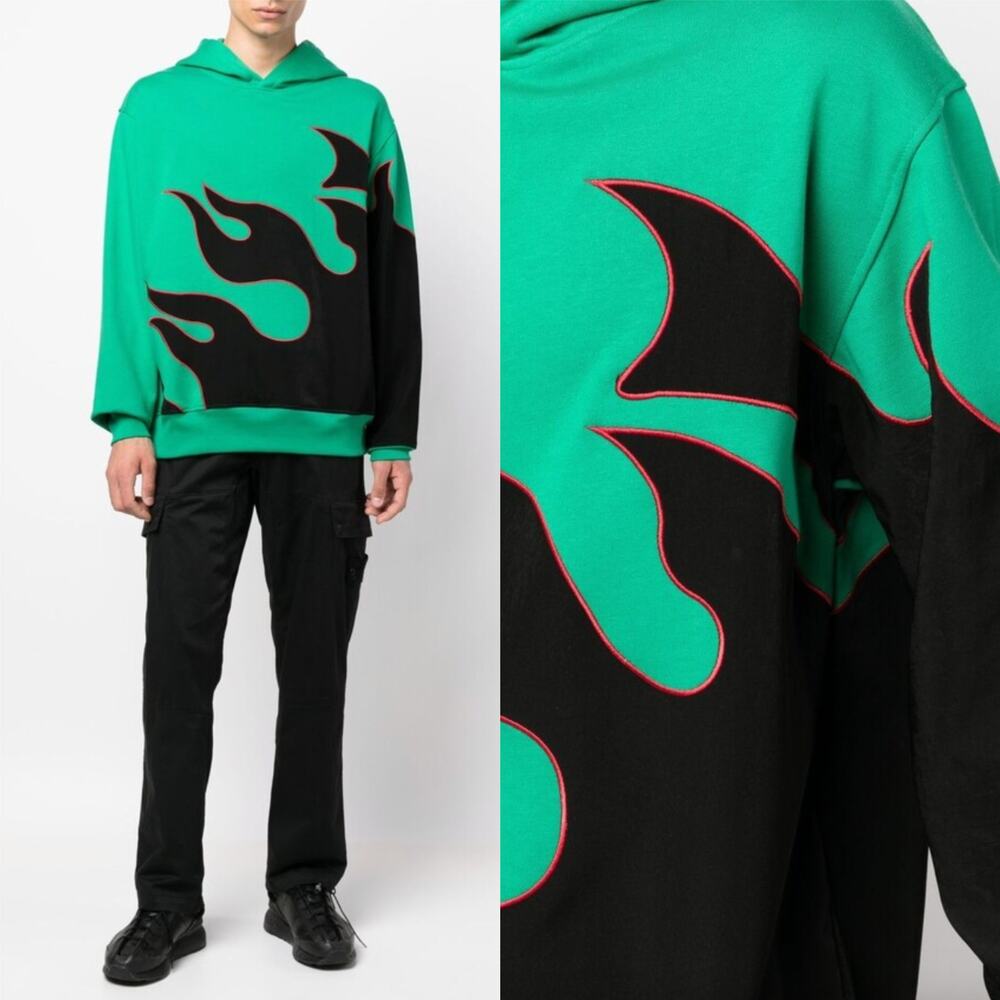 NEW Just Don Men's Green Flame Print Cotton Hoodie Sweatshirt Size XXL 2XL